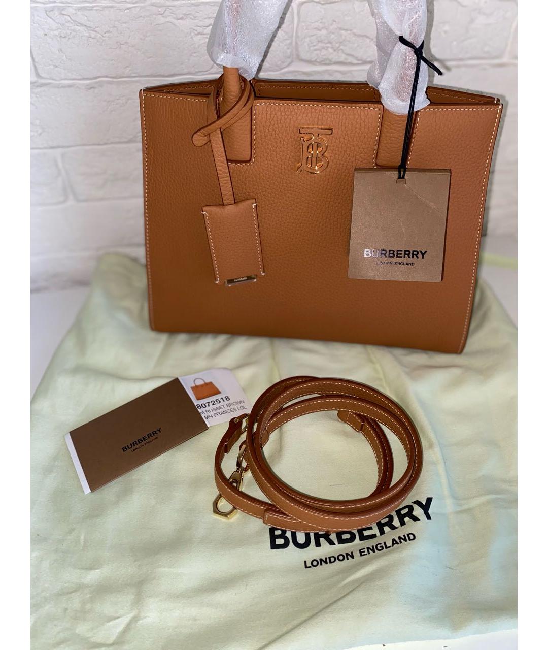 BURBERRY Коричневая кожаная сумка с короткими ручками, фото 7