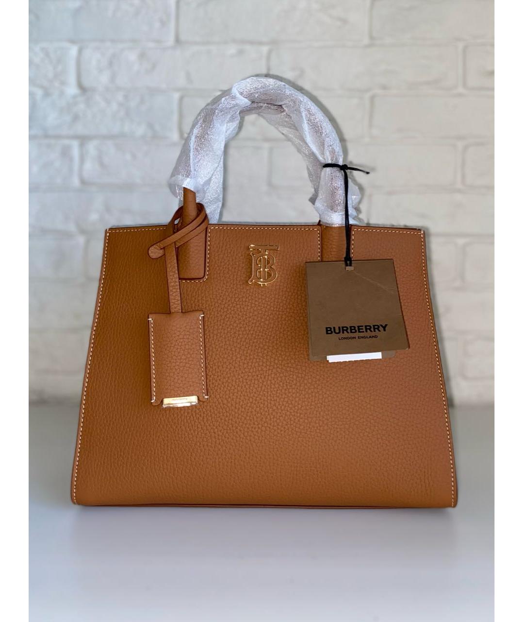 BURBERRY Коричневая кожаная сумка с короткими ручками, фото 2