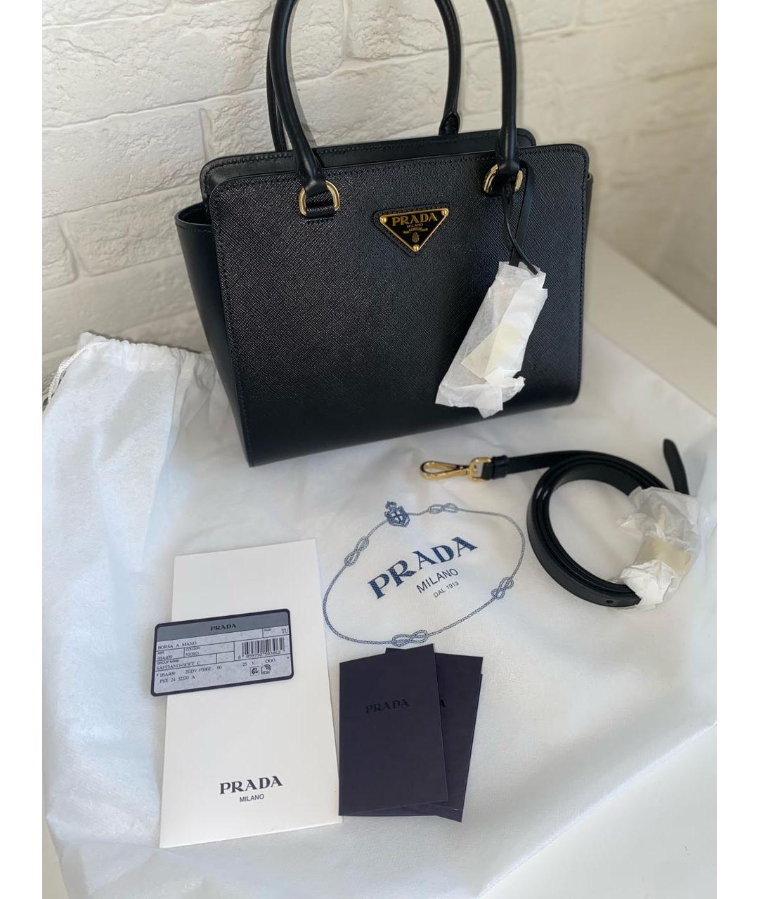 PRADA Черная кожаная сумка с короткими ручками, фото 4