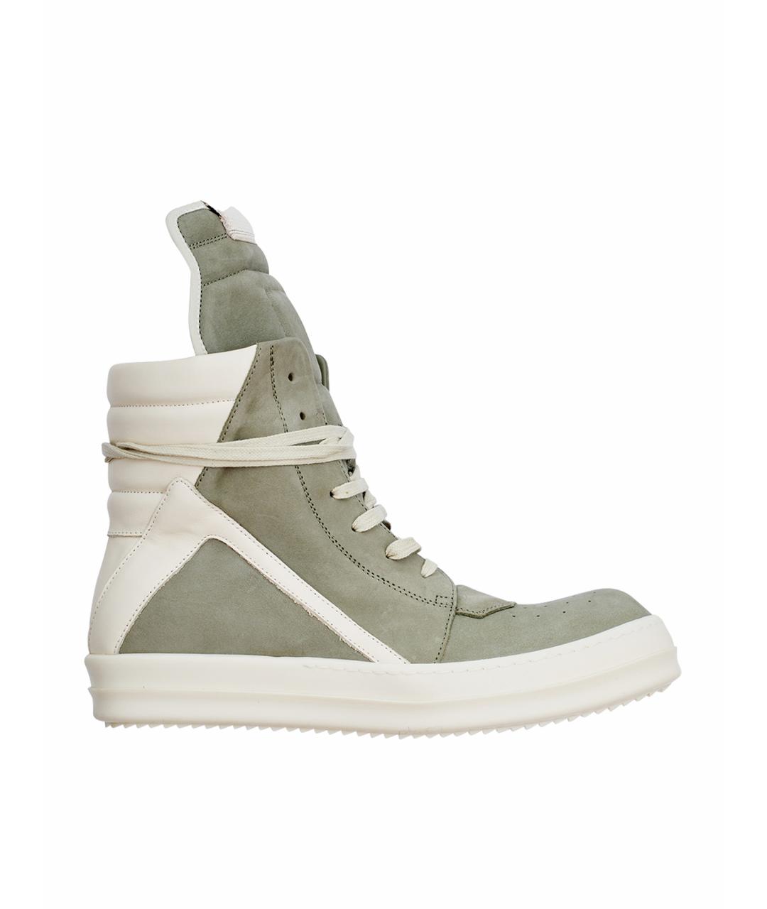 RICK OWENS Зеленые кожаные высокие кроссовки / кеды, фото 1