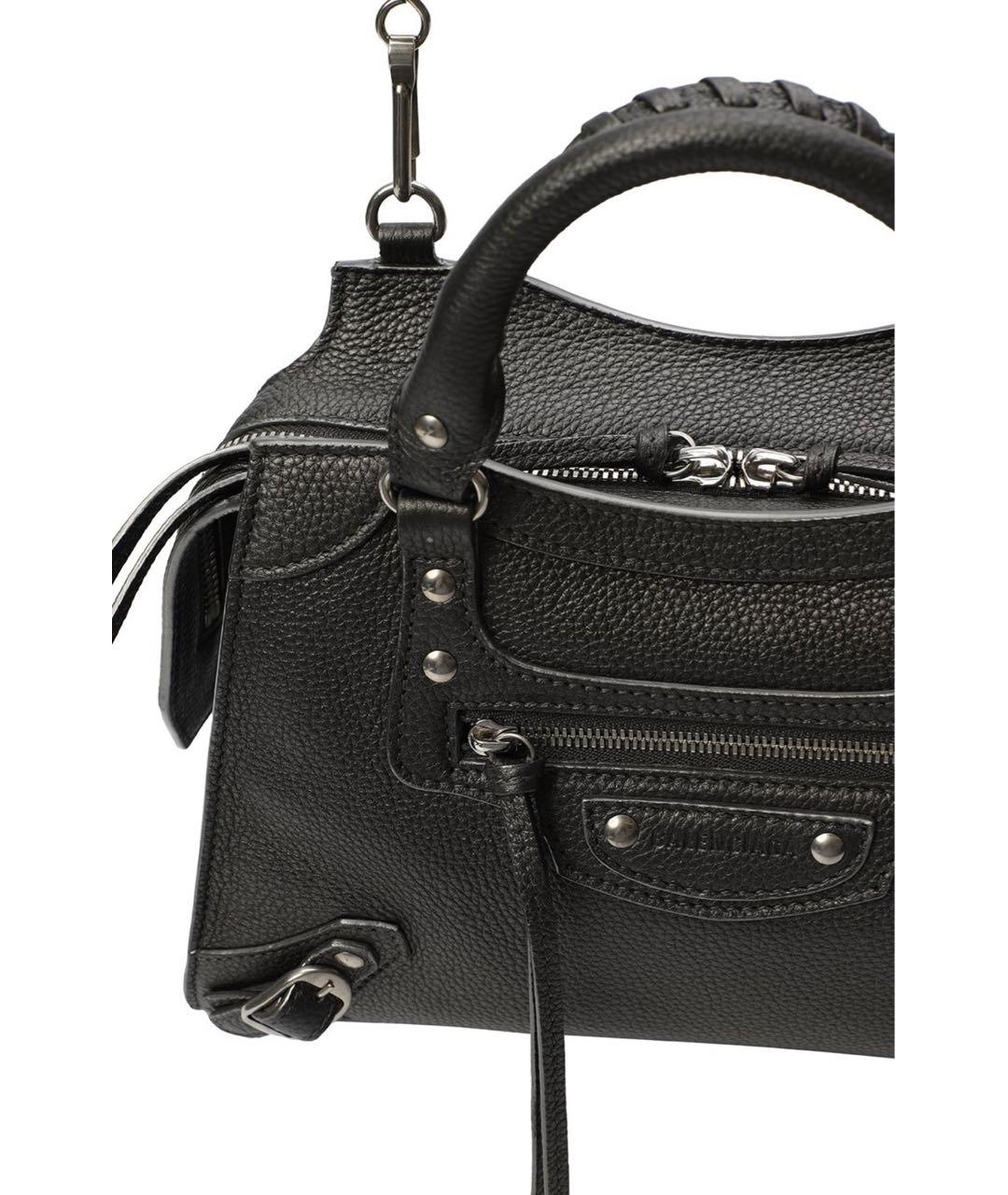 BALENCIAGA Антрацитовая кожаная сумка с короткими ручками, фото 4