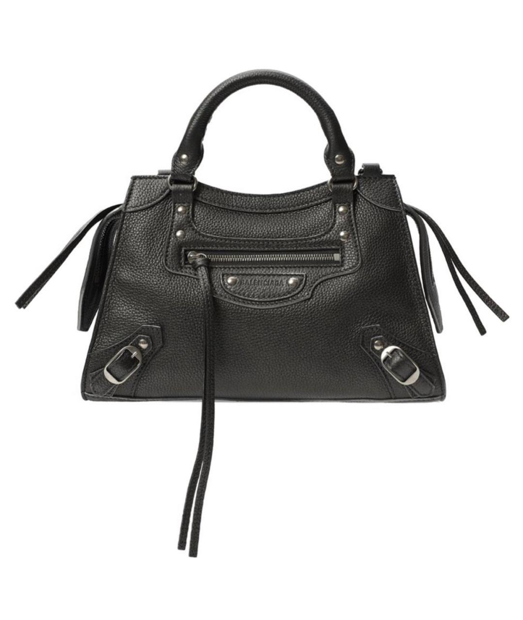 BALENCIAGA Антрацитовая кожаная сумка с короткими ручками, фото 1