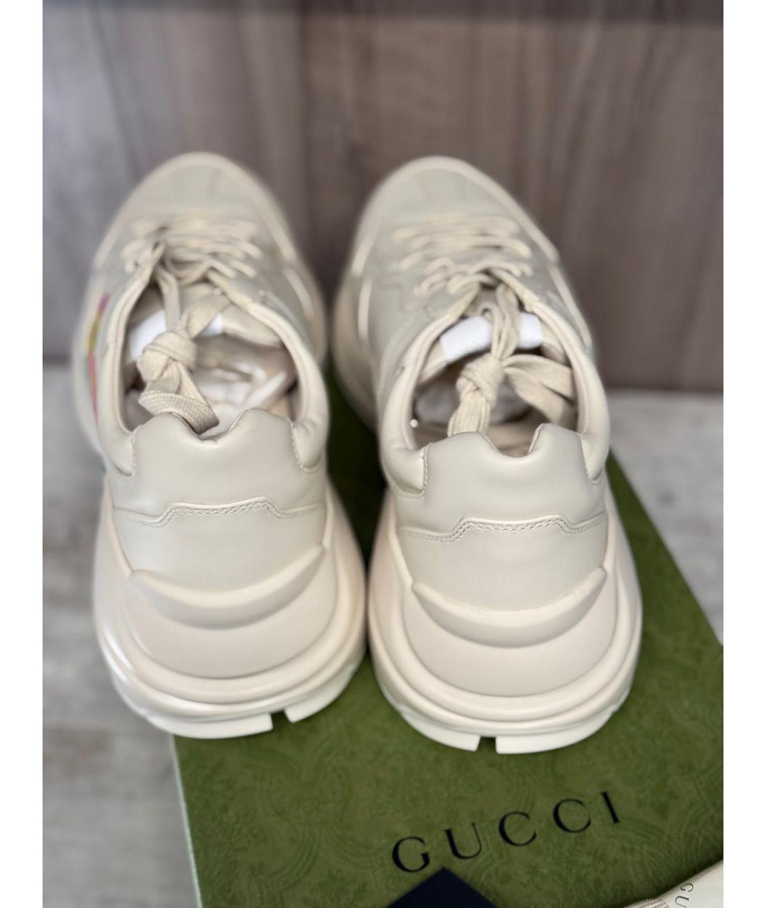 GUCCI Бежевые кожаные низкие кроссовки / кеды, фото 4