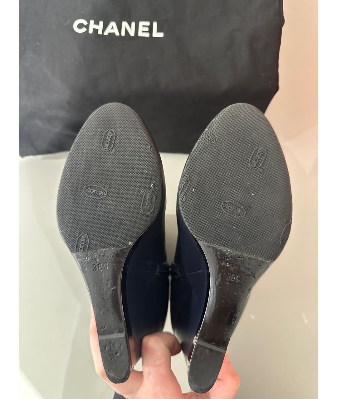 CHANEL Темно-синие кожаные ботильоны, фото 5