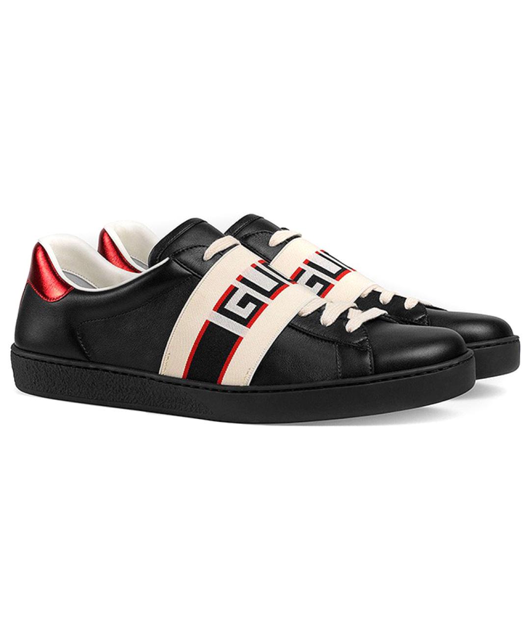 GUCCI Черные кожаные низкие кроссовки / кеды, фото 3