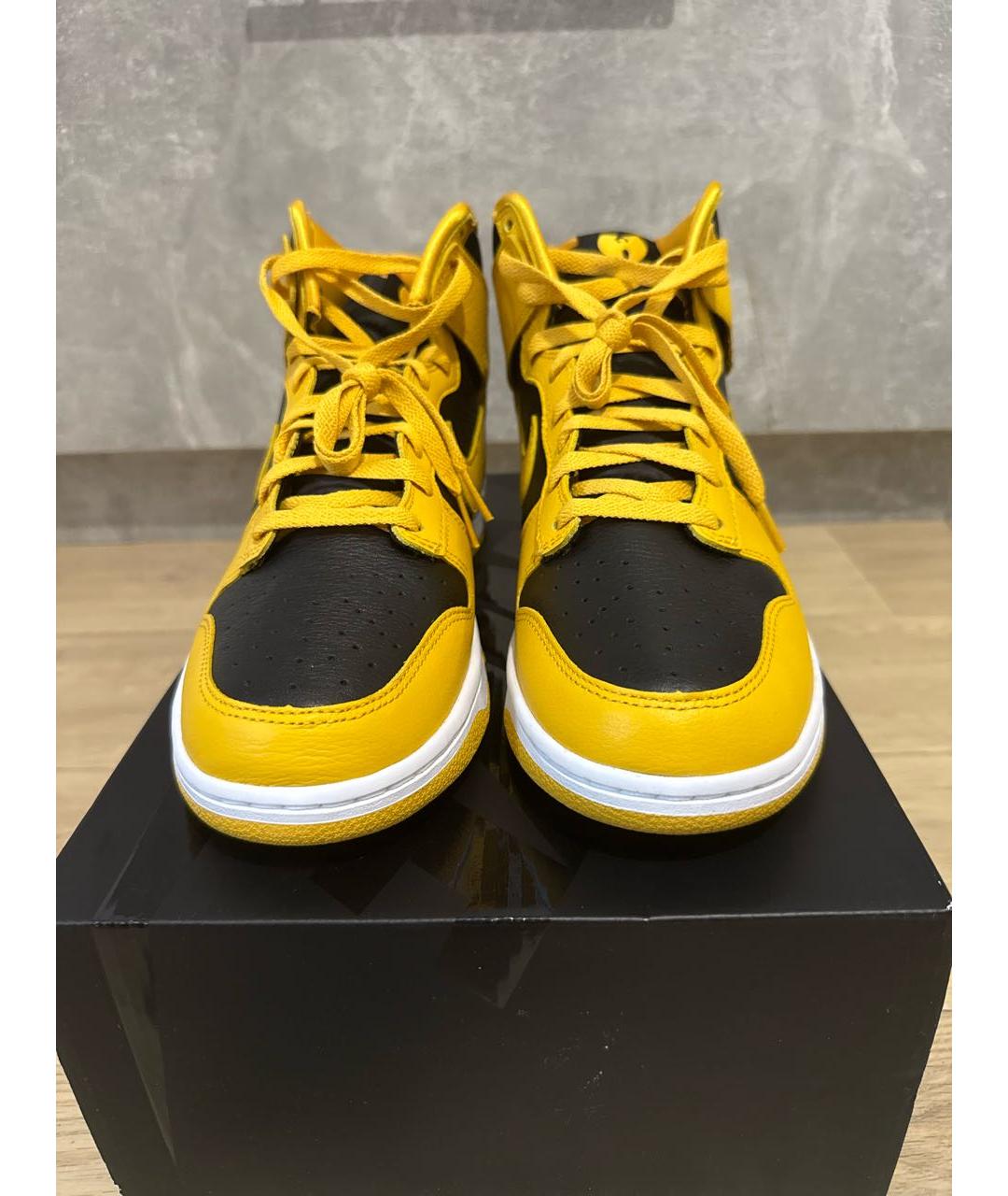 NIKE Желтые кожаные высокие кроссовки / кеды, фото 2