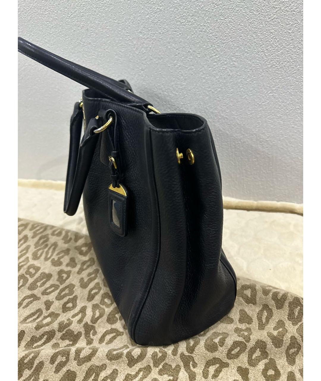 PRADA Черная кожаная сумка тоут, фото 2
