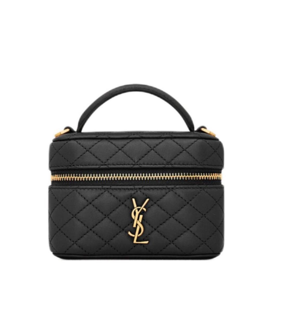 SAINT LAURENT Черная кожаная сумка с короткими ручками, фото 5