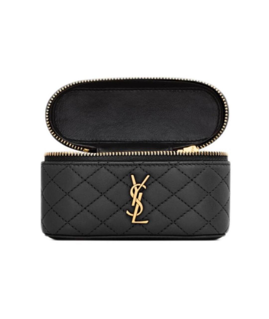 SAINT LAURENT Черная кожаная сумка с короткими ручками, фото 2