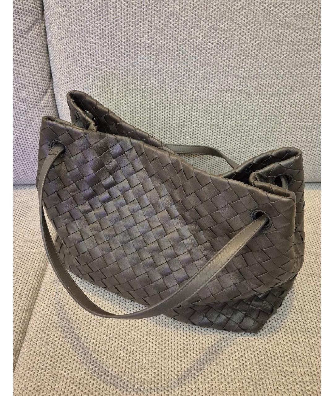 BOTTEGA VENETA Хаки кожаная сумка с короткими ручками, фото 2