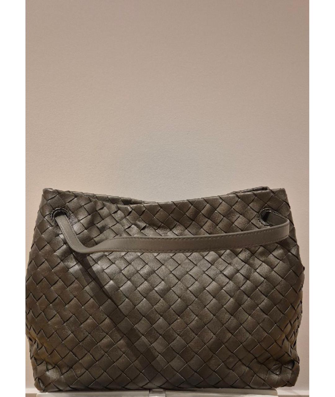 BOTTEGA VENETA Хаки кожаная сумка с короткими ручками, фото 10