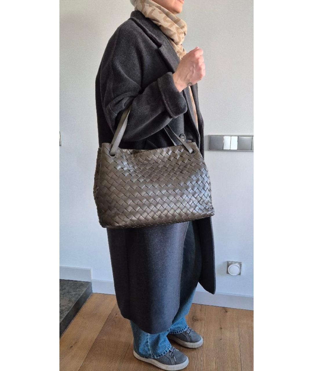 BOTTEGA VENETA Хаки кожаная сумка с короткими ручками, фото 3