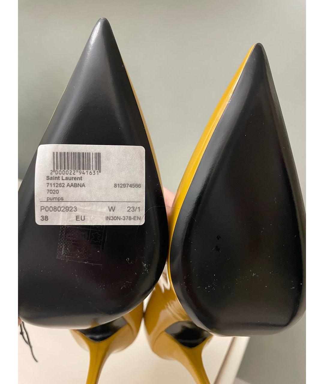 SAINT LAURENT Горчичные туфли из лакированной кожи, фото 6