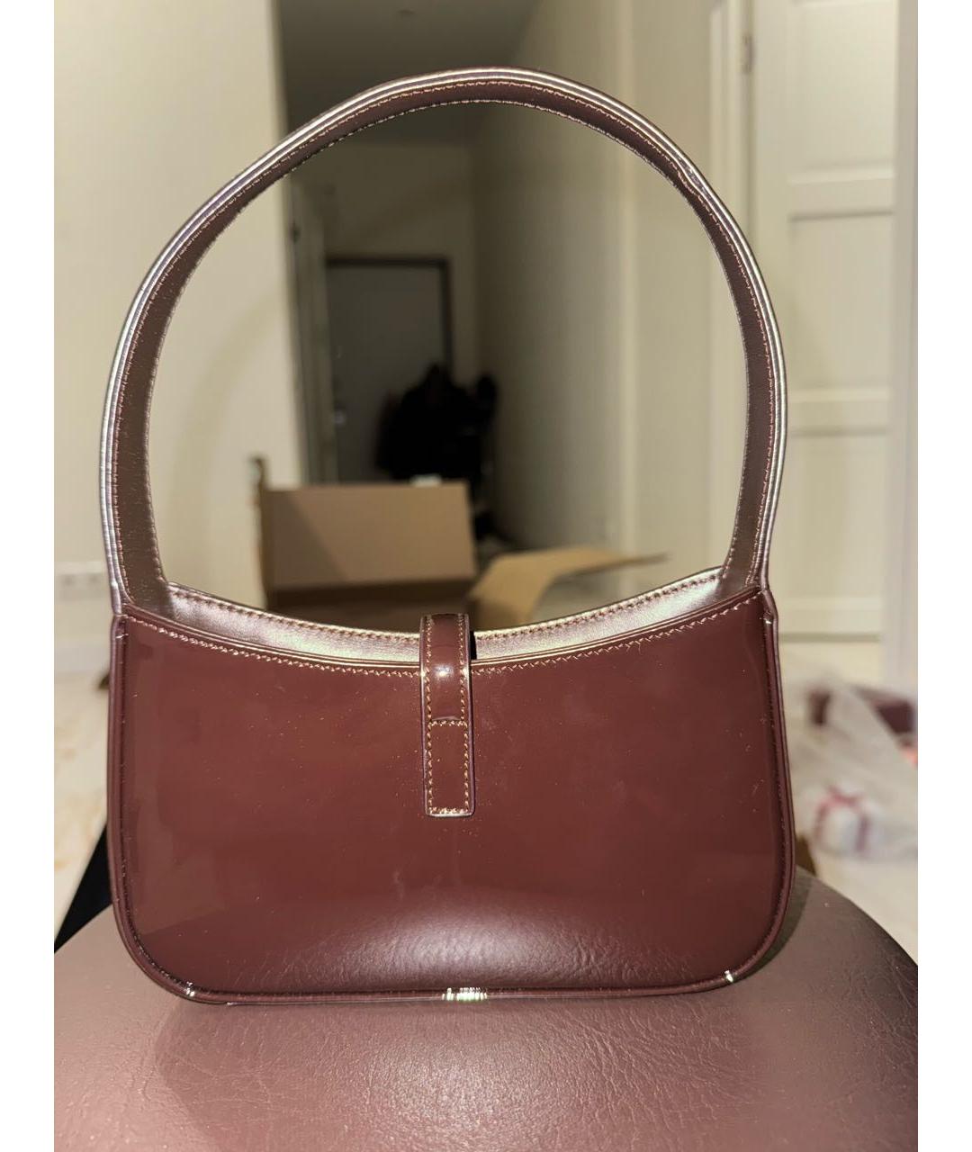 SAINT LAURENT Коричневая сумка с короткими ручками из лакированной кожи, фото 3