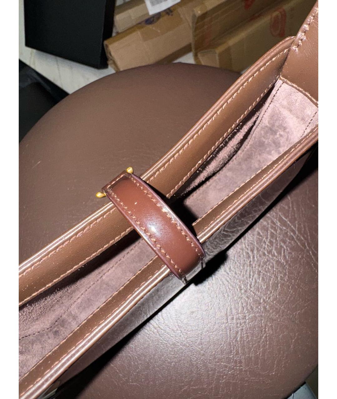 SAINT LAURENT Коричневая сумка с короткими ручками из лакированной кожи, фото 4