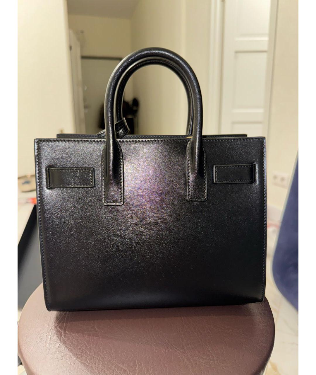SAINT LAURENT Черная кожаная сумка с короткими ручками, фото 3
