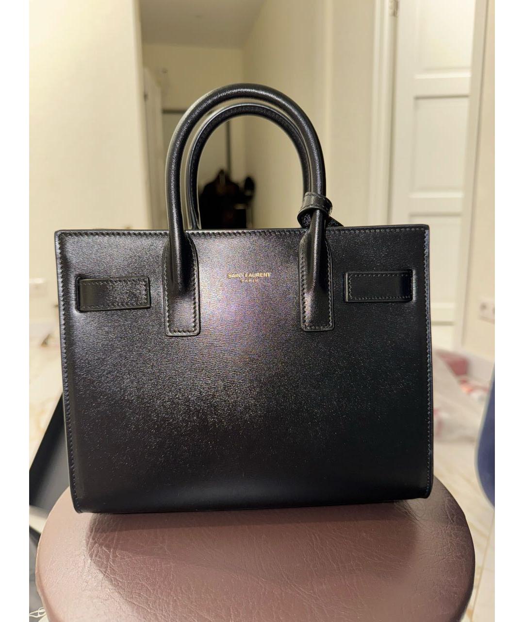 SAINT LAURENT Черная кожаная сумка с короткими ручками, фото 5