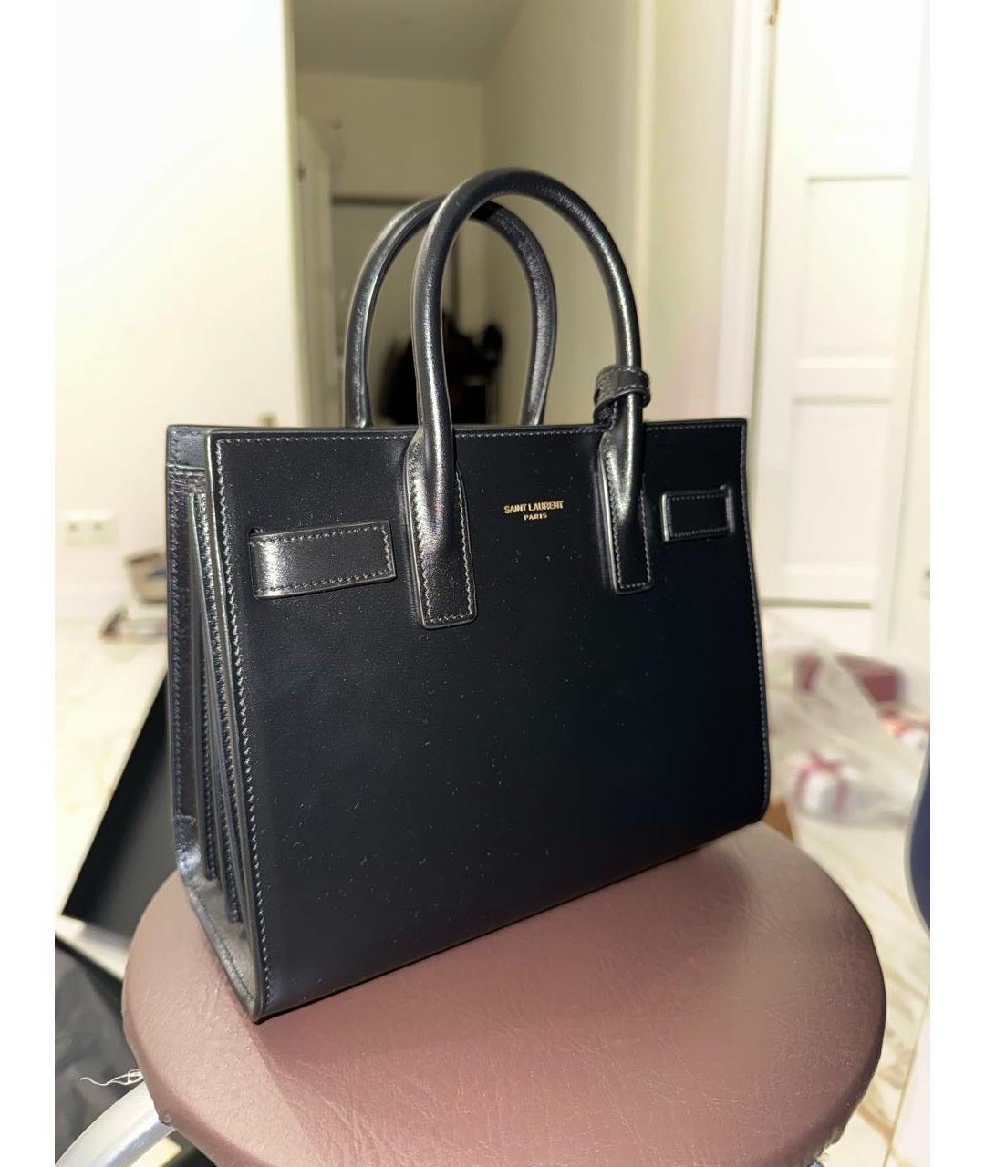 SAINT LAURENT Черная кожаная сумка с короткими ручками, фото 2