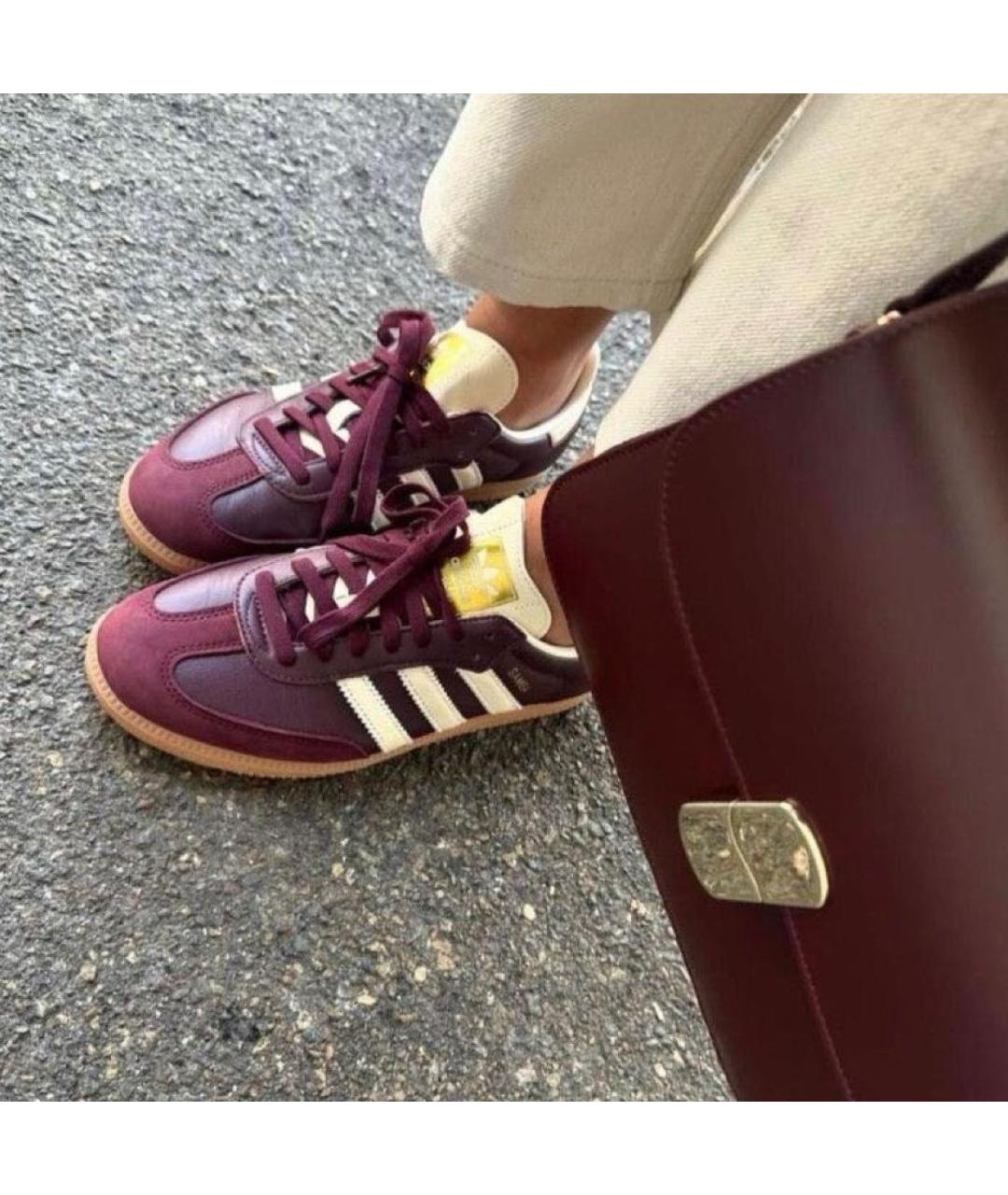 ADIDAS Бордовые кожаные кроссовки, фото 2