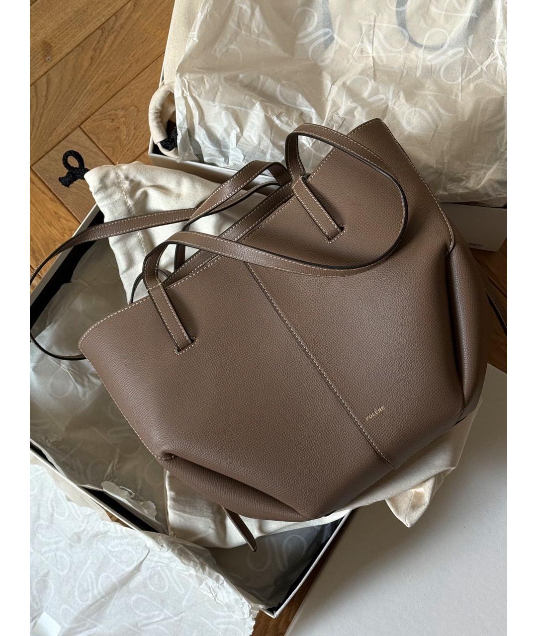 POLENE Коричневая кожаная сумка тоут, фото 4