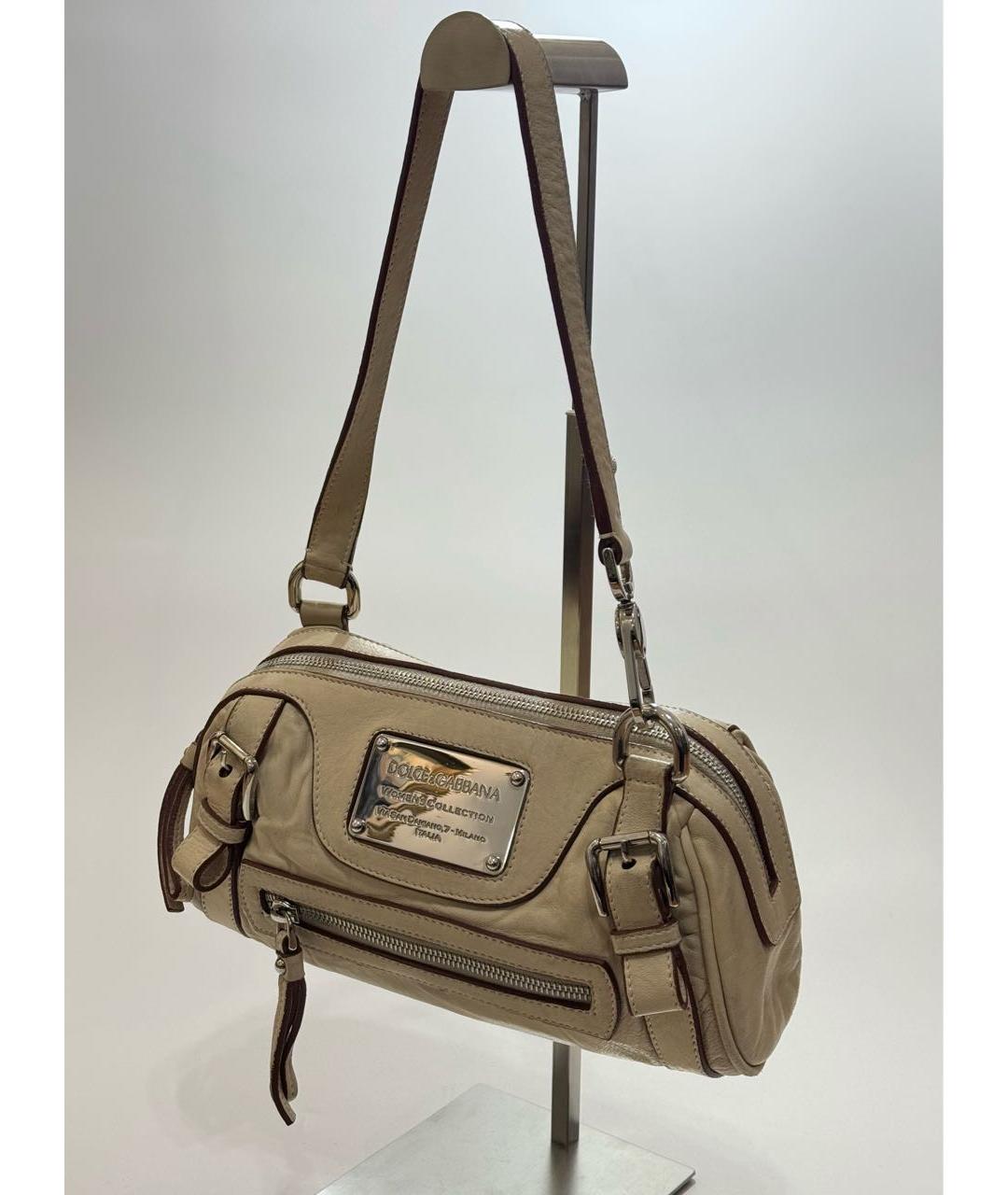 DOLCE&GABBANA Бежевая кожаная сумка с короткими ручками, фото 2