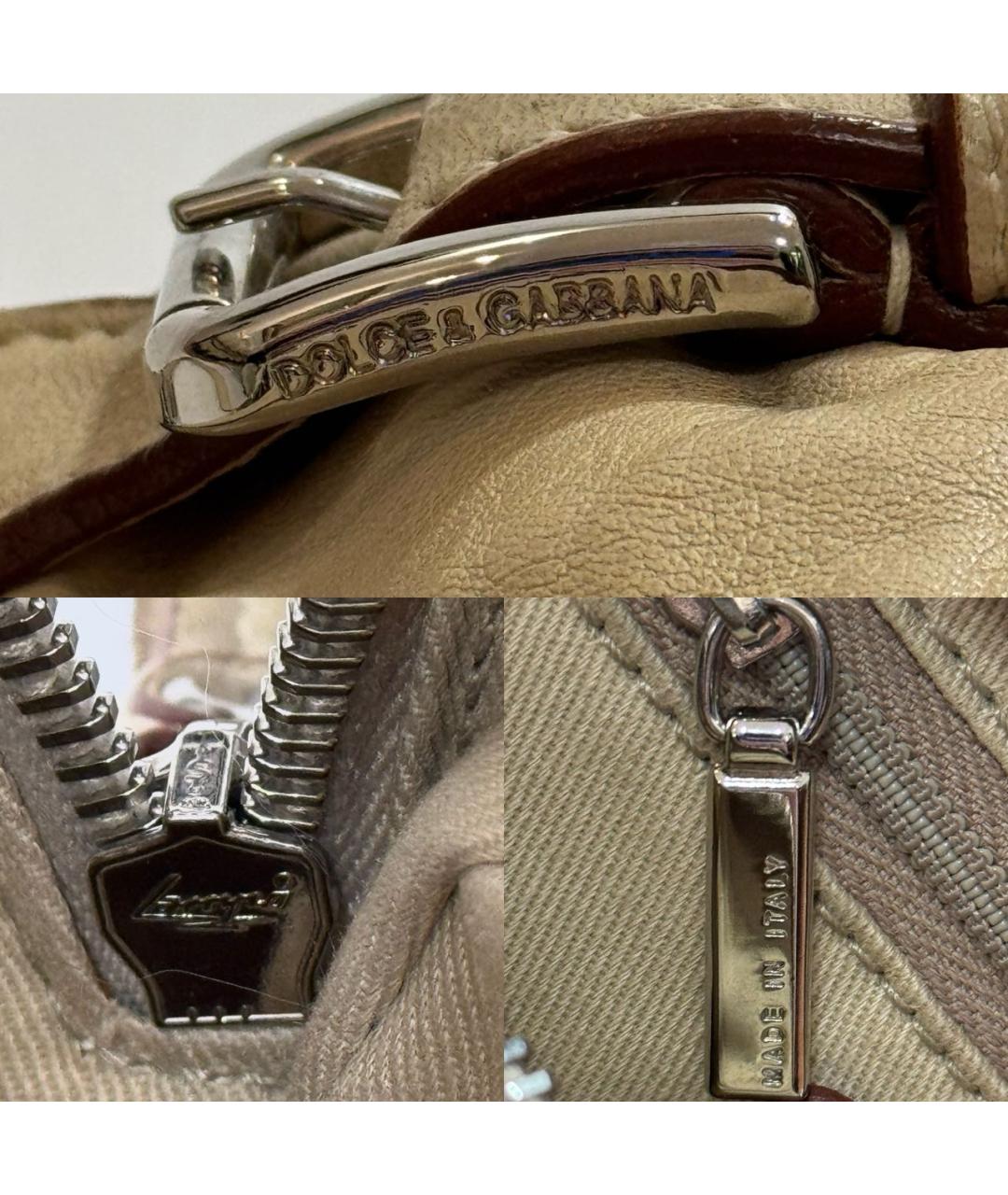 DOLCE&GABBANA Бежевая кожаная сумка с короткими ручками, фото 4