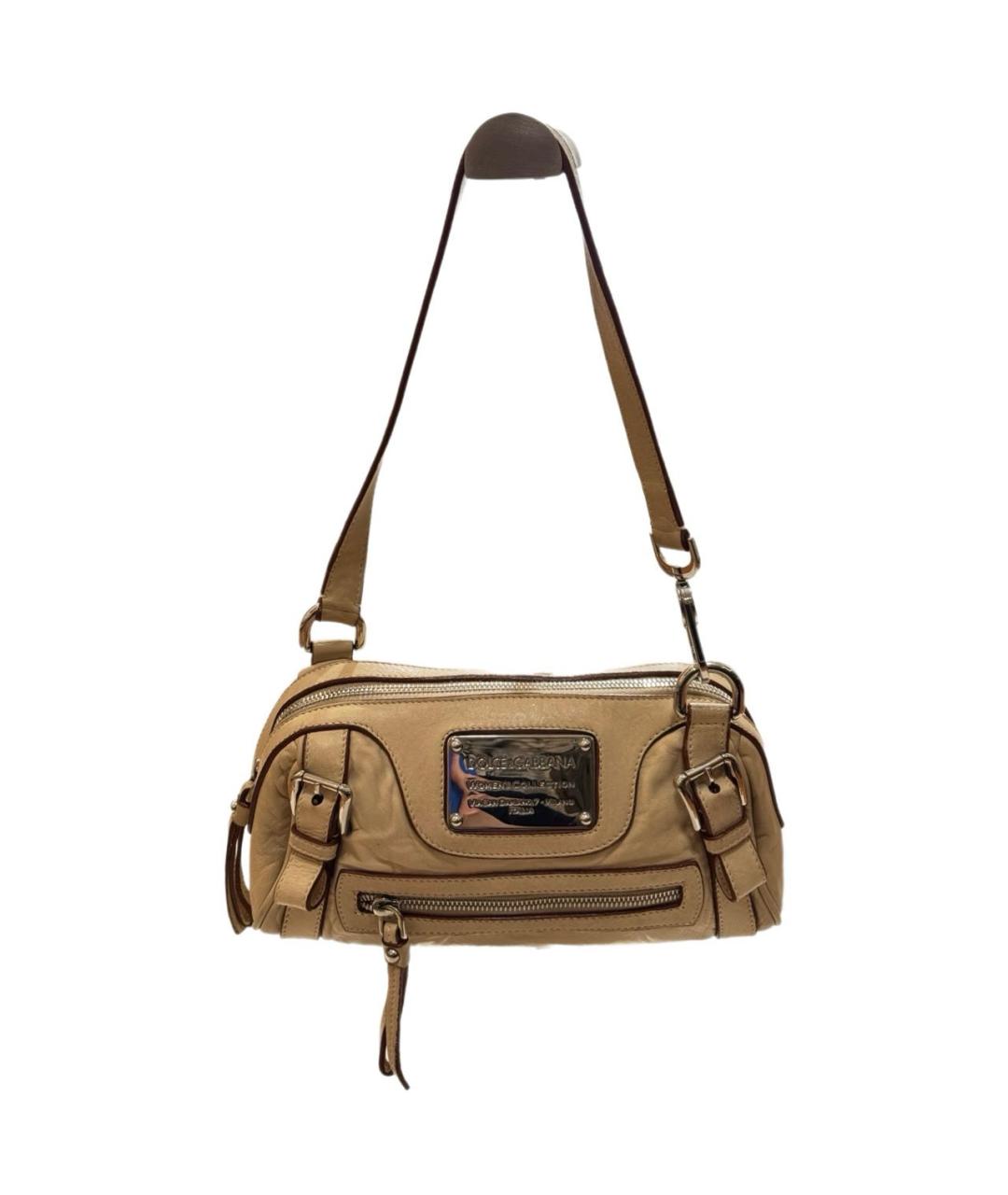 DOLCE&GABBANA Бежевая кожаная сумка с короткими ручками, фото 8
