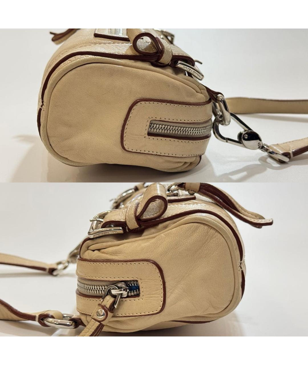 DOLCE&GABBANA Бежевая кожаная сумка с короткими ручками, фото 6