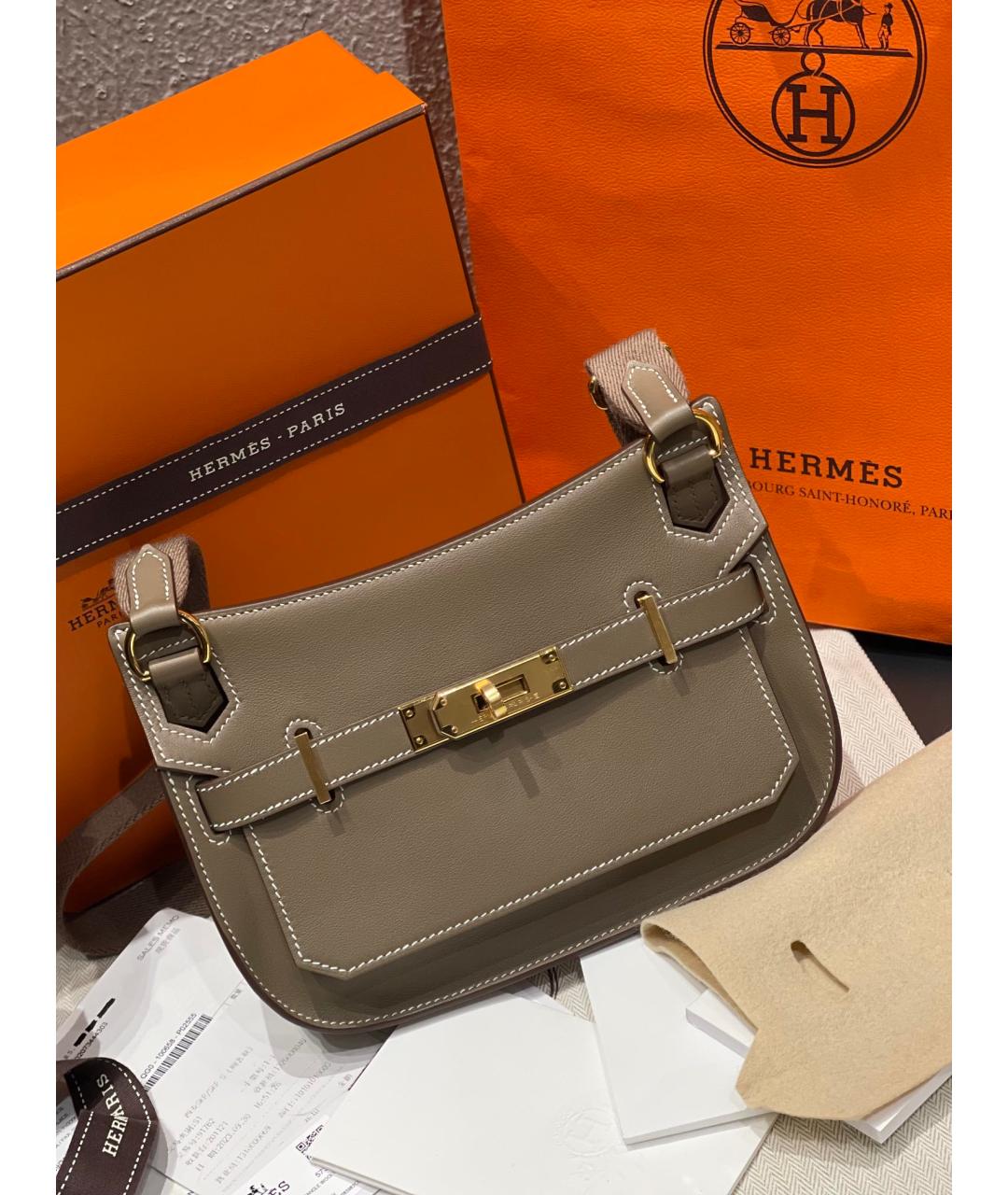 HERMES Серая кожаная сумка через плечо, фото 3
