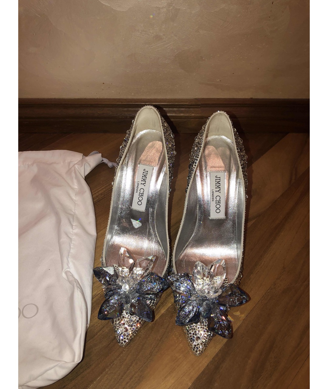JIMMY CHOO Серебряные свадебные туфли на высоком каблуке, фото 4