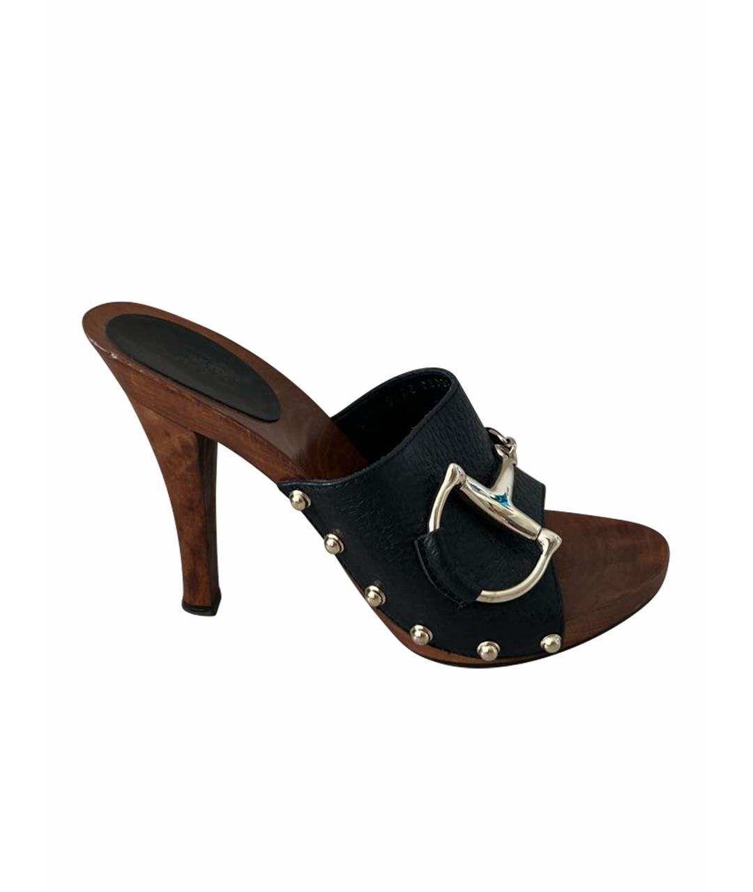 GUCCI Черные кожаные сабо, фото 1