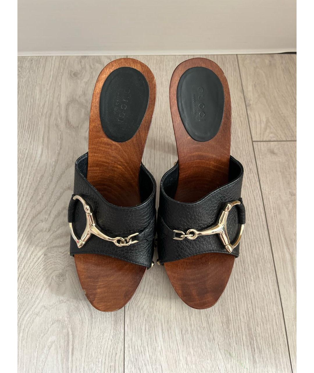 GUCCI Черные кожаные сабо, фото 2