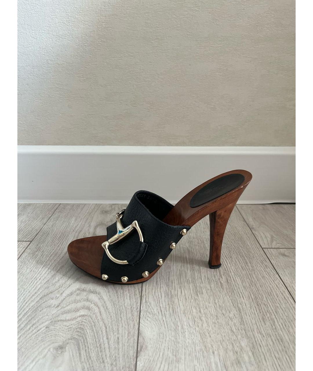 GUCCI Черные кожаные сабо, фото 9