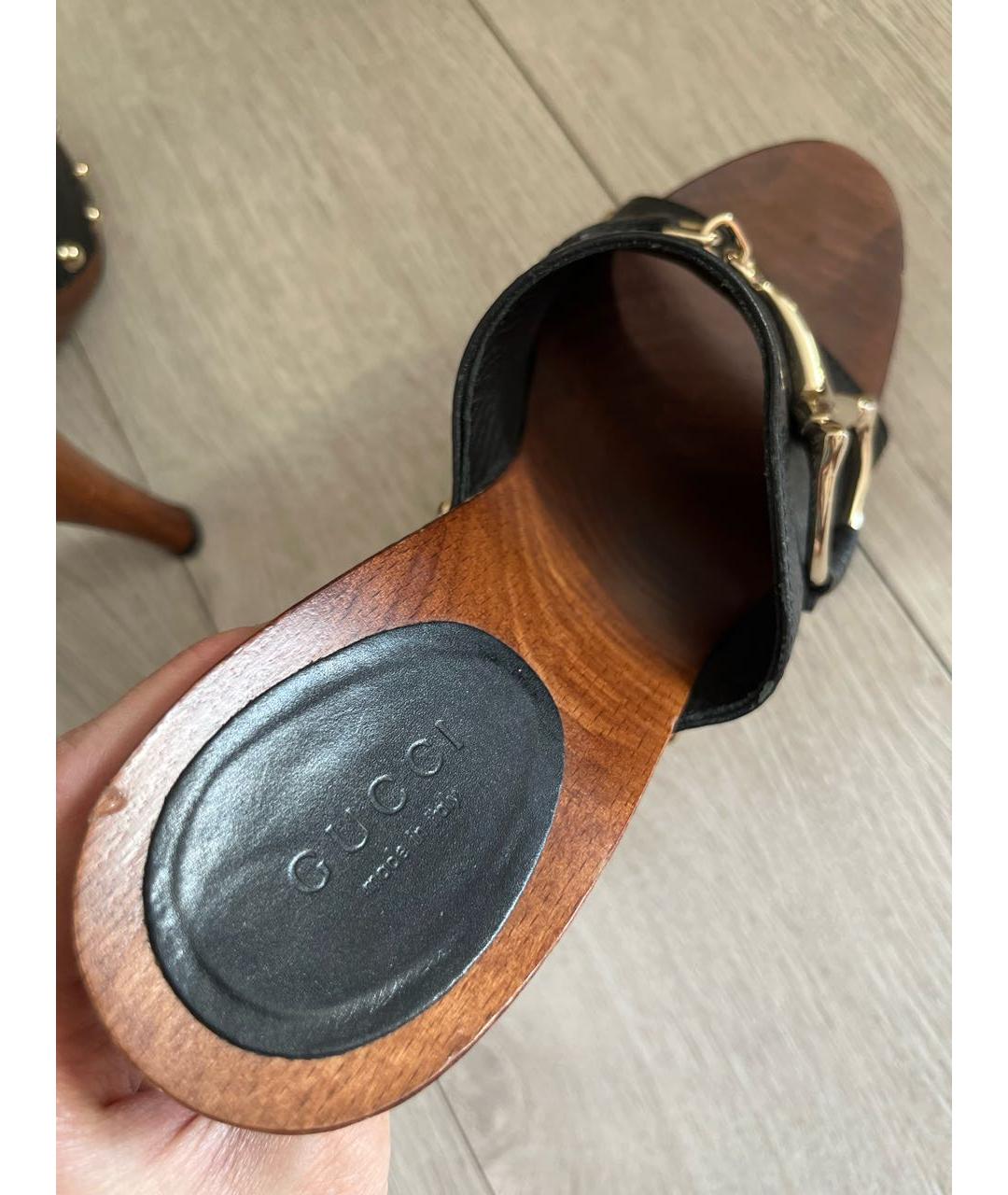 GUCCI Черные кожаные сабо, фото 7
