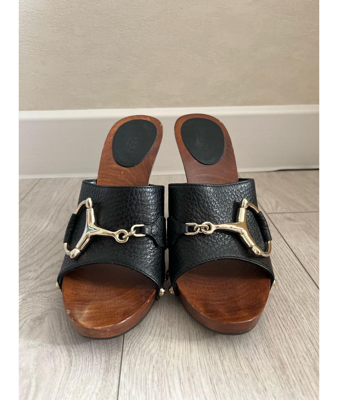 GUCCI Черные кожаные сабо, фото 3
