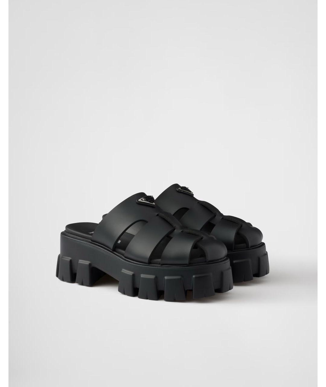 PRADA Черные кожаные сабо, фото 3