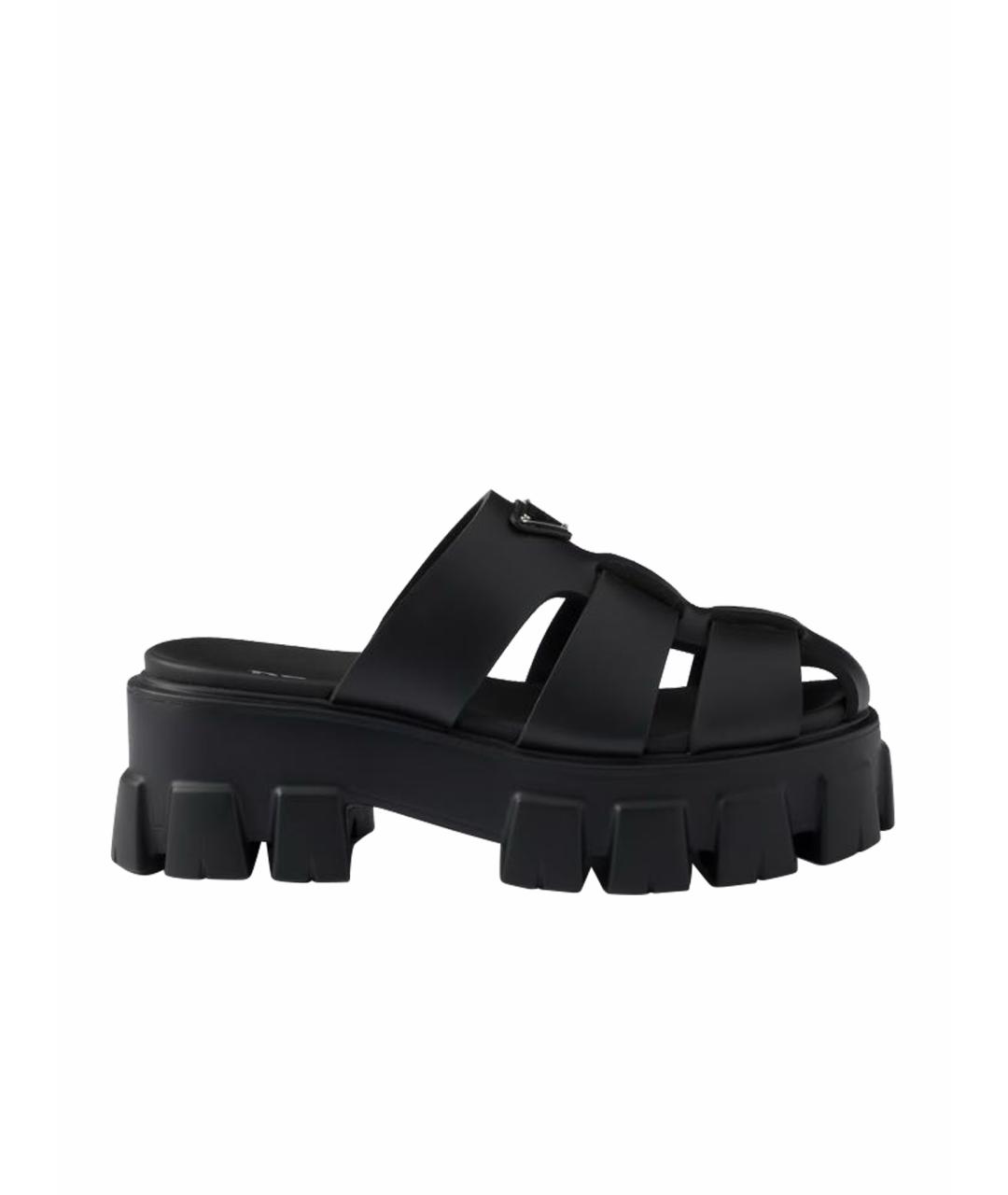 PRADA Черные кожаные сабо, фото 1