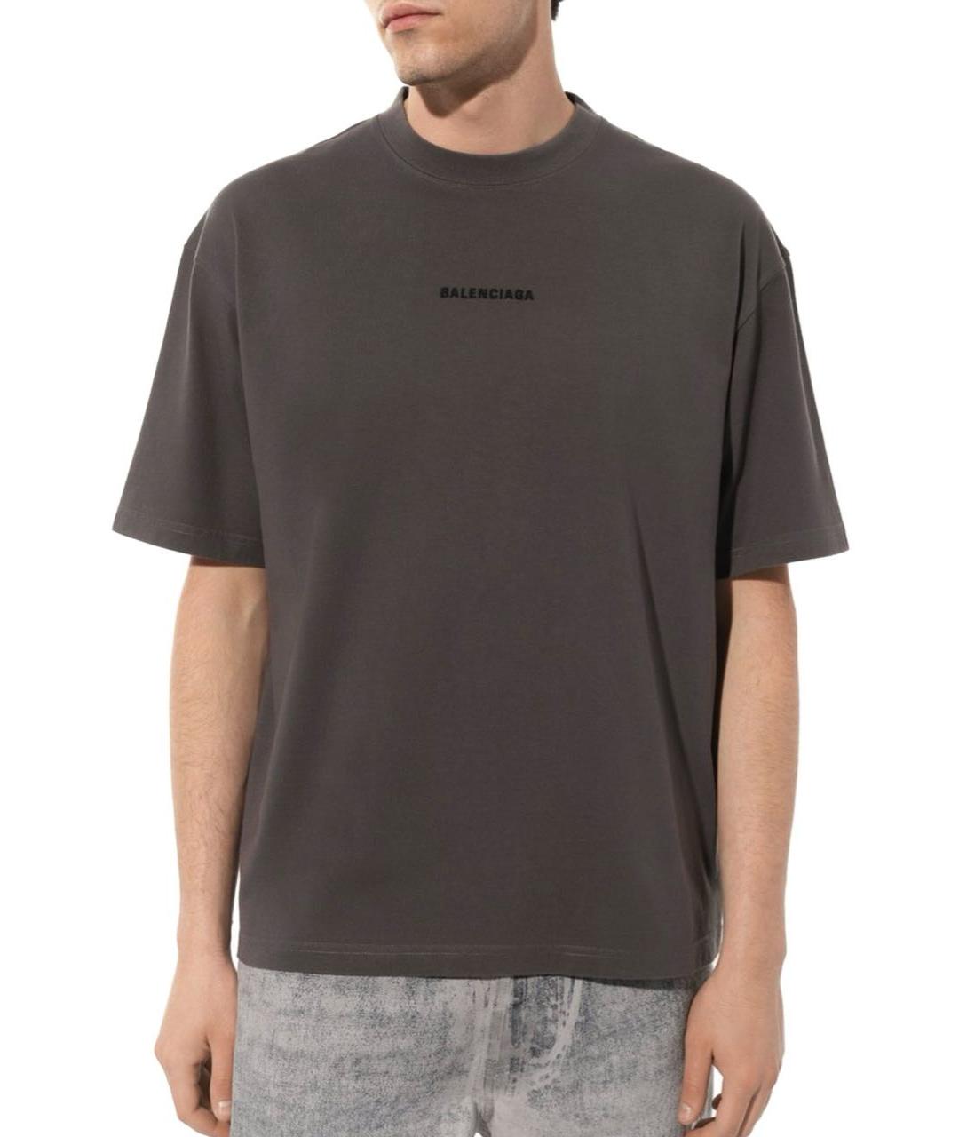 BALENCIAGA Антрацитовая хлопковая футболка, фото 4