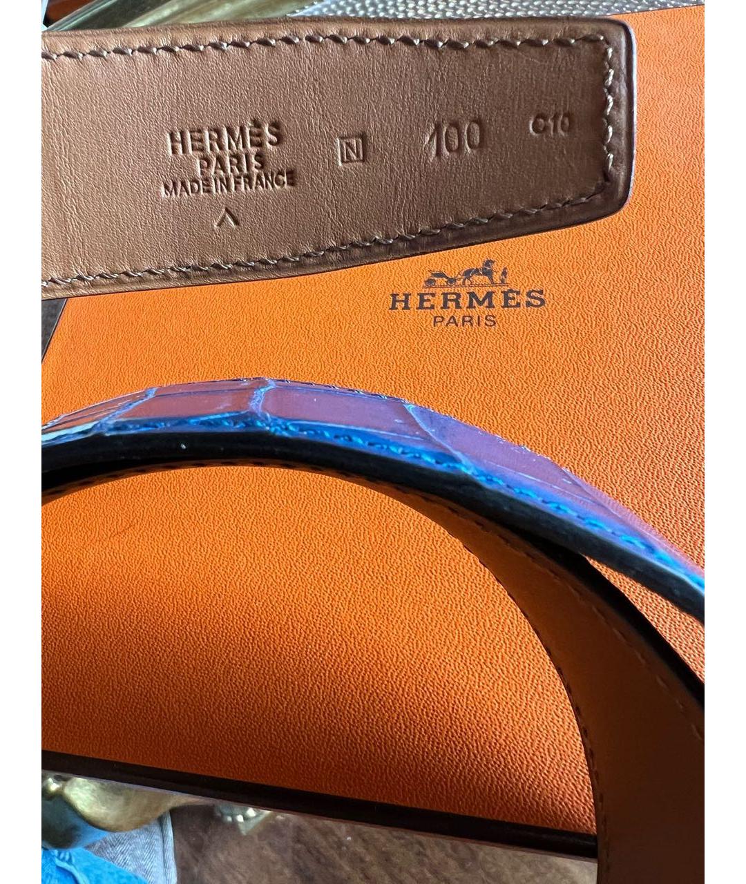 HERMES Синий ремень из экзотической кожи, фото 3