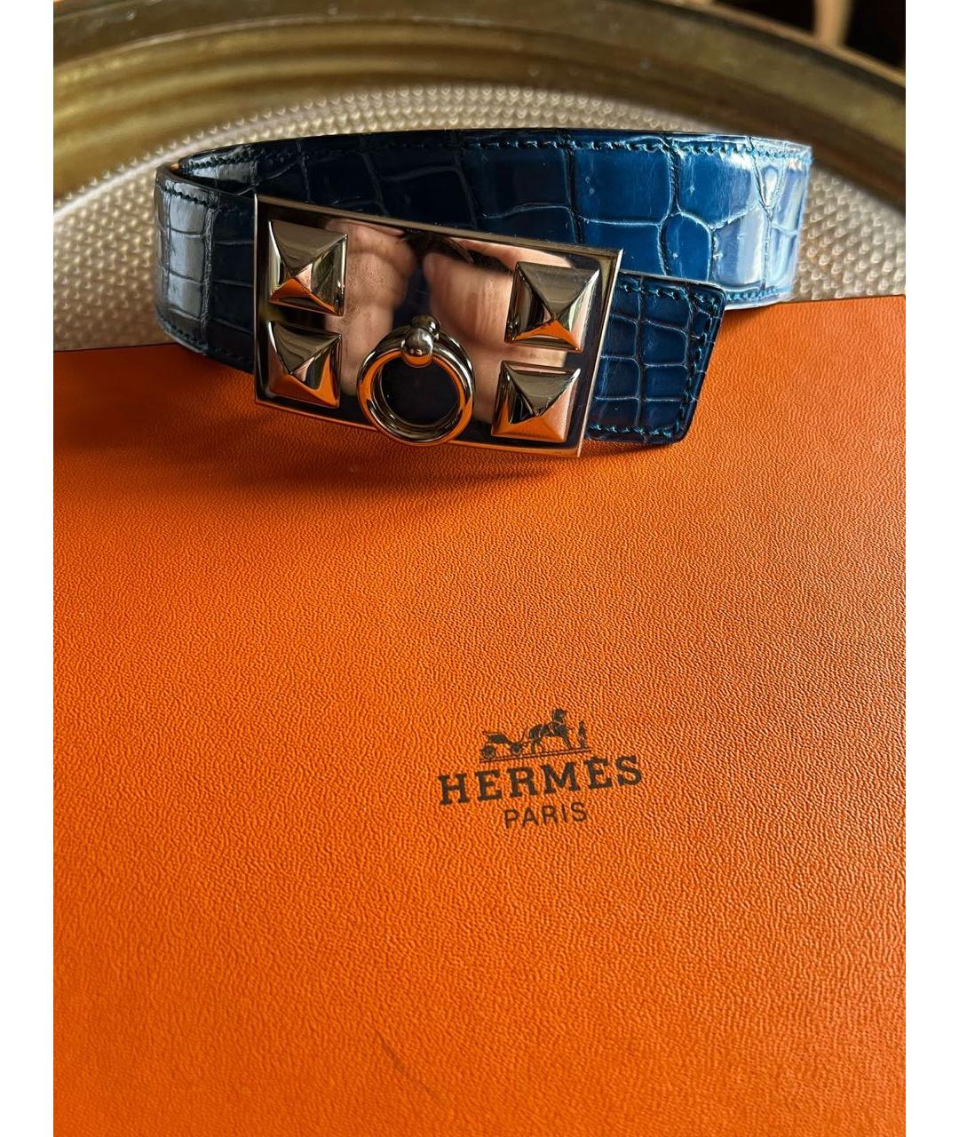 HERMES Синий ремень из экзотической кожи, фото 4