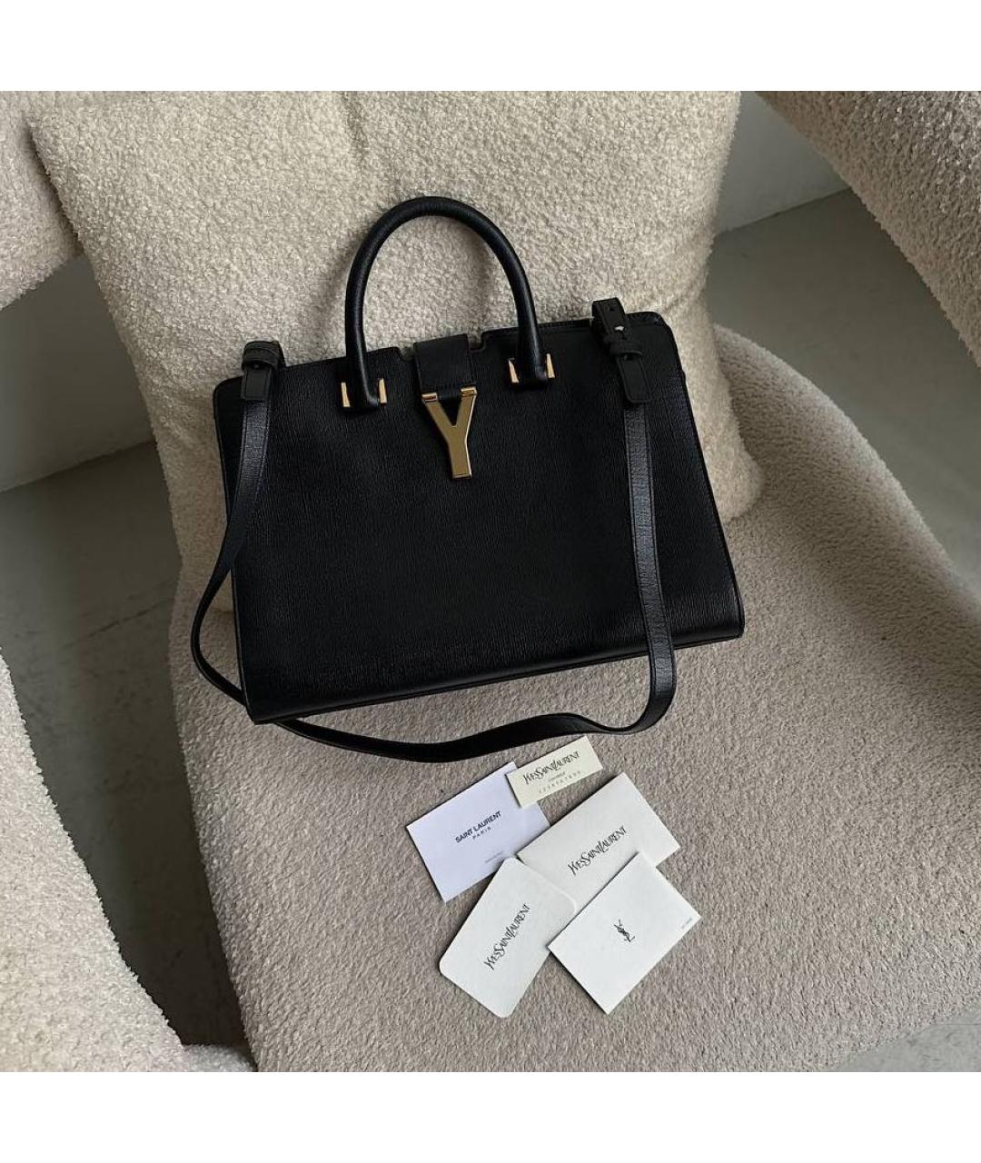 SAINT LAURENT Черная кожаная сумка с короткими ручками, фото 2