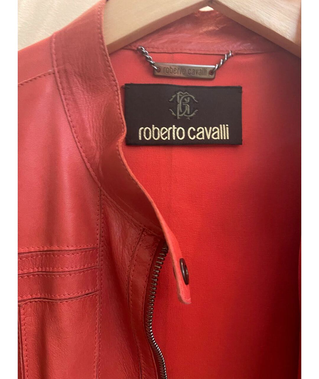 ROBERTO CAVALLI Коралловая кожаная куртка, фото 3