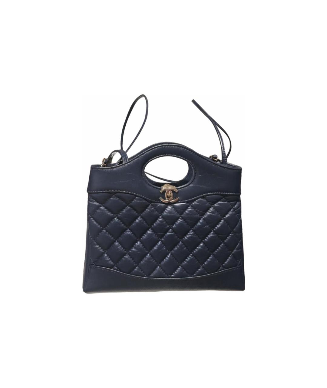 CHANEL Темно-синяя кожаная сумка с короткими ручками, фото 2