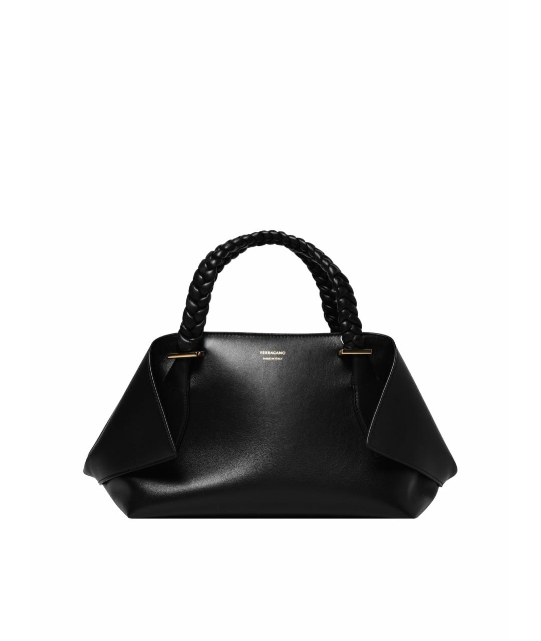 FERRAGAMO Черная кожаная сумка с короткими ручками, фото 1