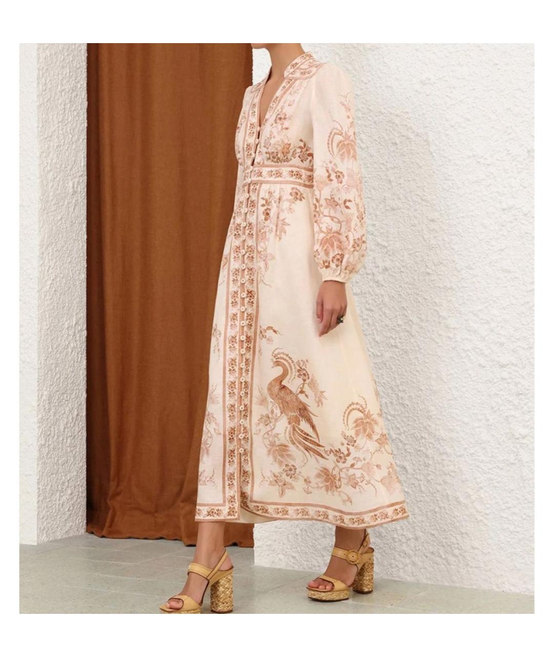 ZIMMERMANN Бежевое льняное повседневное платье, фото 7