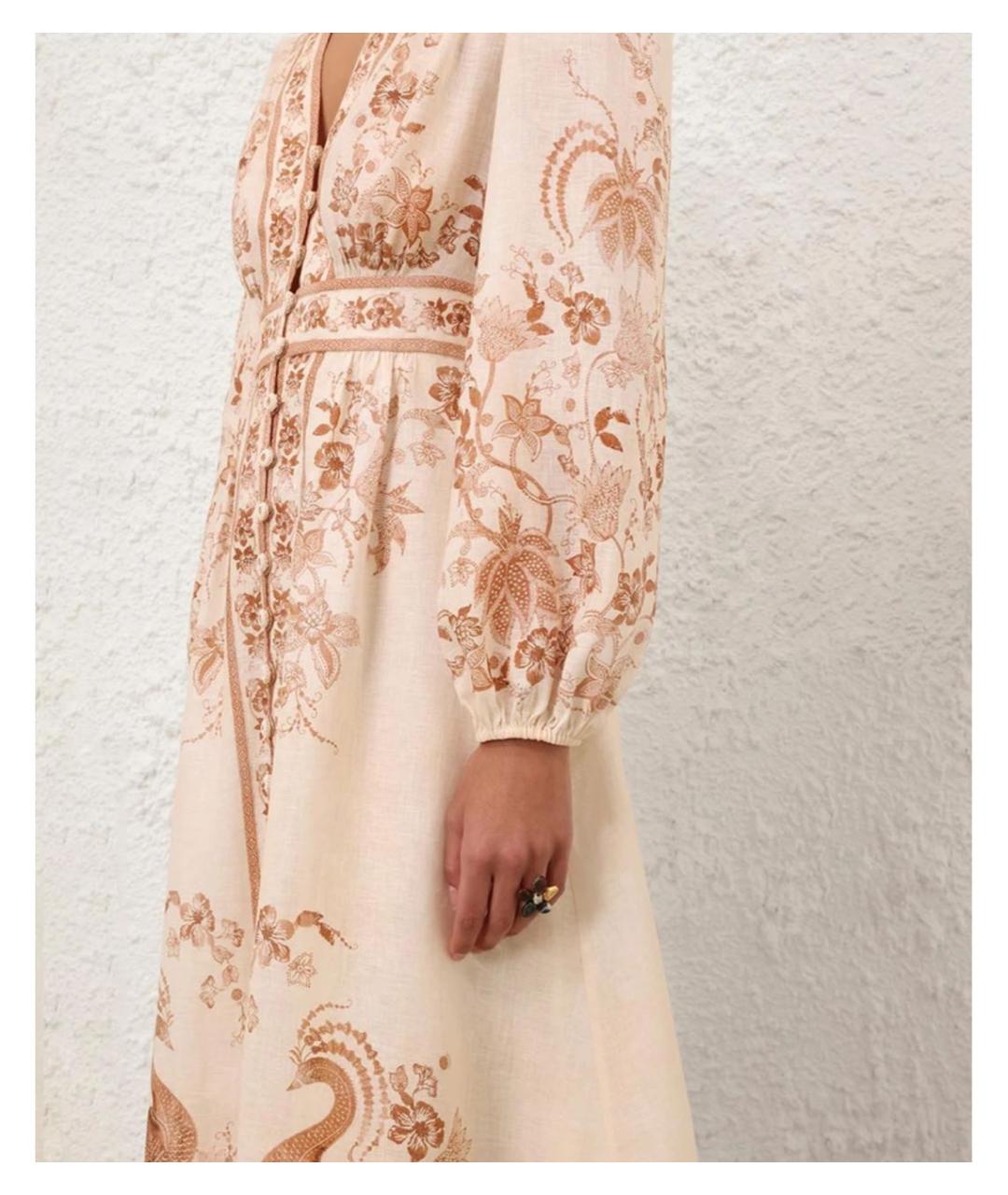 ZIMMERMANN Бежевое льняное повседневное платье, фото 5