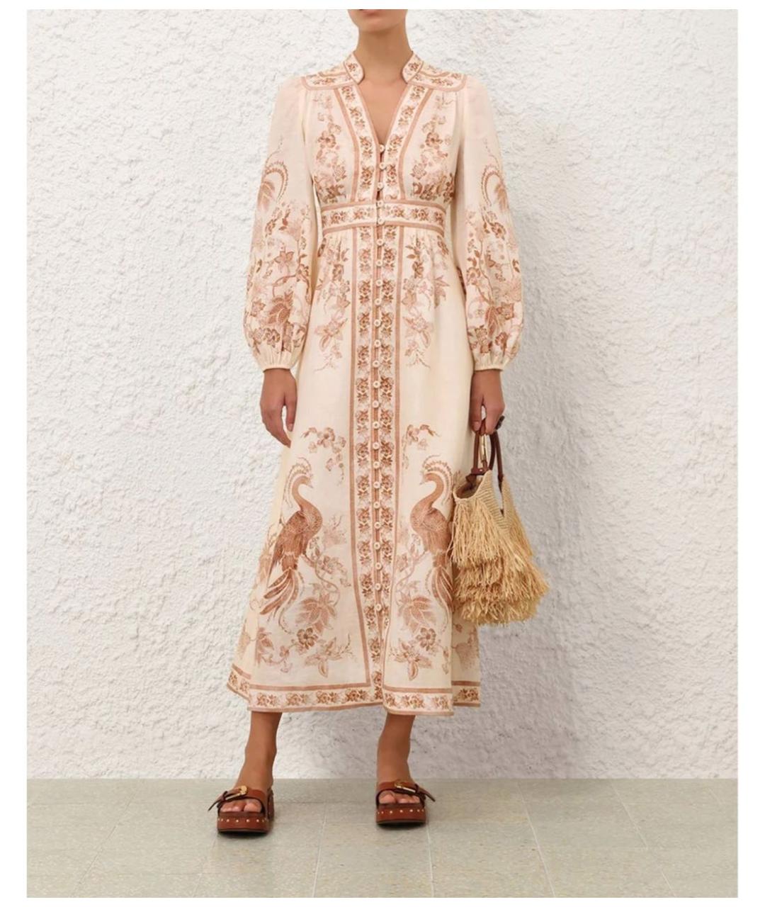 ZIMMERMANN Бежевое льняное повседневное платье, фото 6