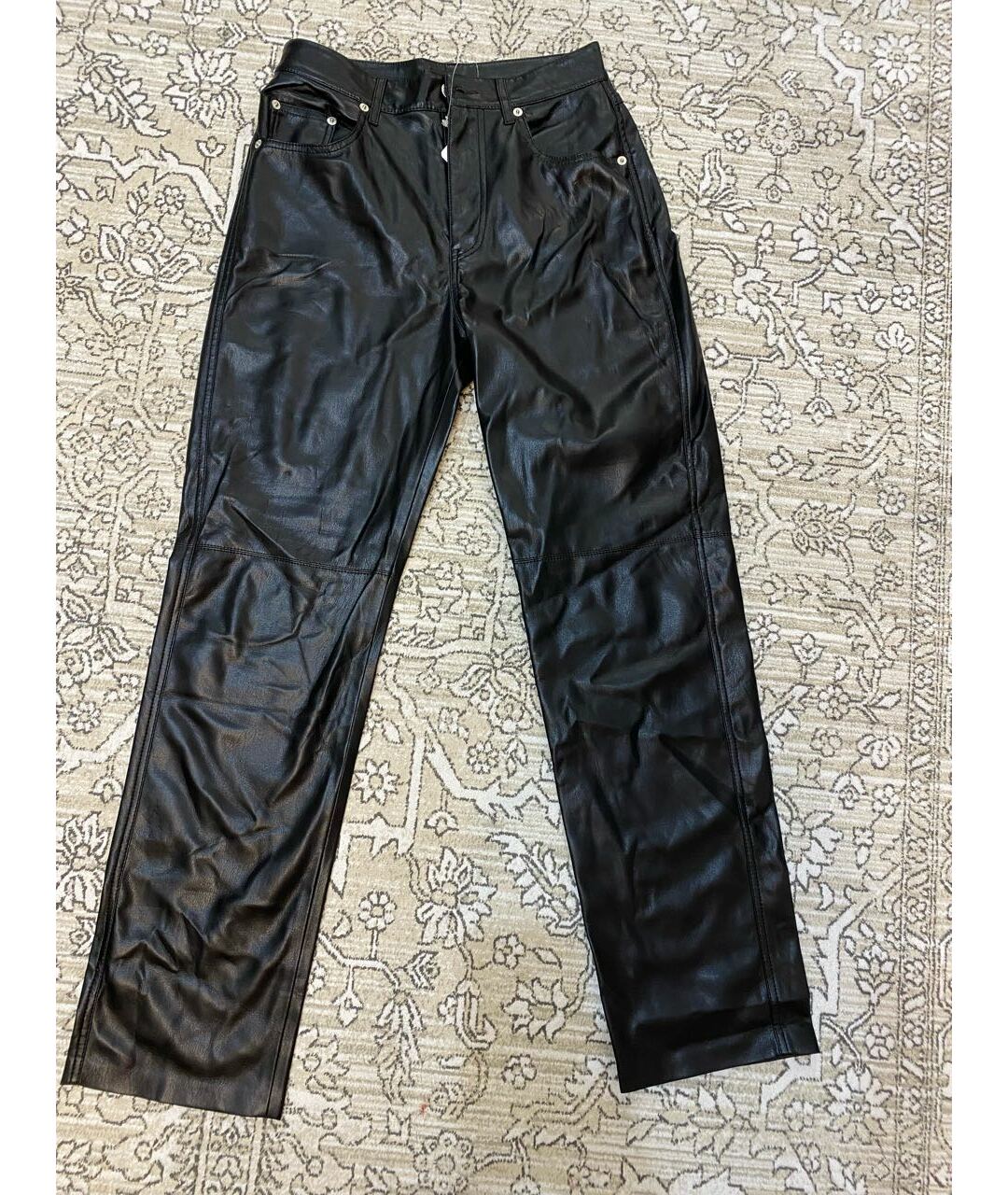 NANUSHKA Черные кожаные прямые брюки, фото 5