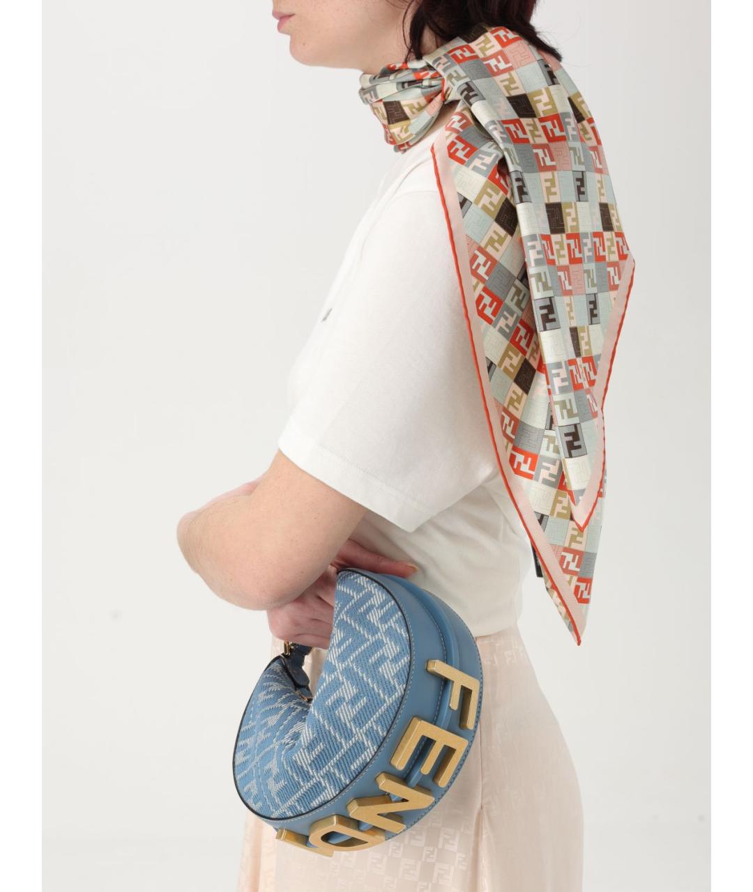 FENDI Голубая тканевая сумка через плечо, фото 2