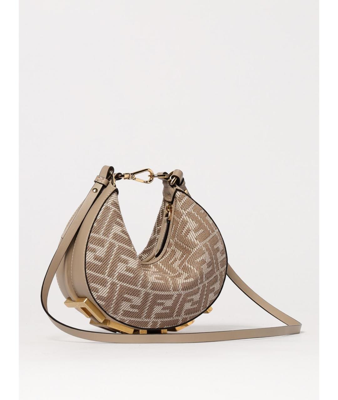 FENDI Бежевая тканевая сумка через плечо, фото 3